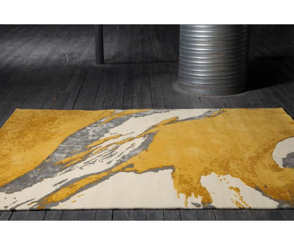 ZORA CARPET Yellow Cream Handmade Tuffted Blended Pure Woollen Carpet for Livin...