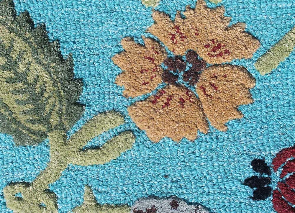 ZORA CARPET Teal Blue Handmade Tuffted Blended Pure Woollen Carpet for Living R...