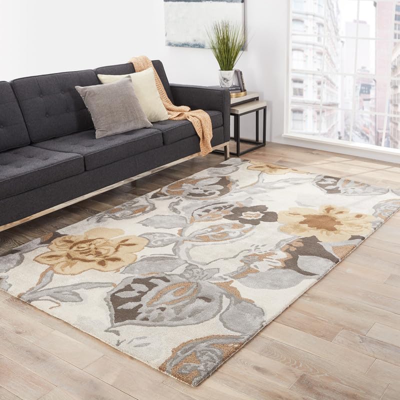 ZORA CARPET Beige Grey Handmade Tuffted Blended Pure Woollen Carpet for Living ...